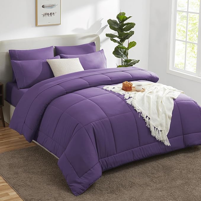 CozyLux Queen Comforter Set Purple, 7 Pieces Bed in a Bag, All Season Bedding - Image 8