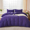 AveLom Dark Purple Duvet Cover Cal King, 3 Pieces, Seersucker Striped Soft by AveLom