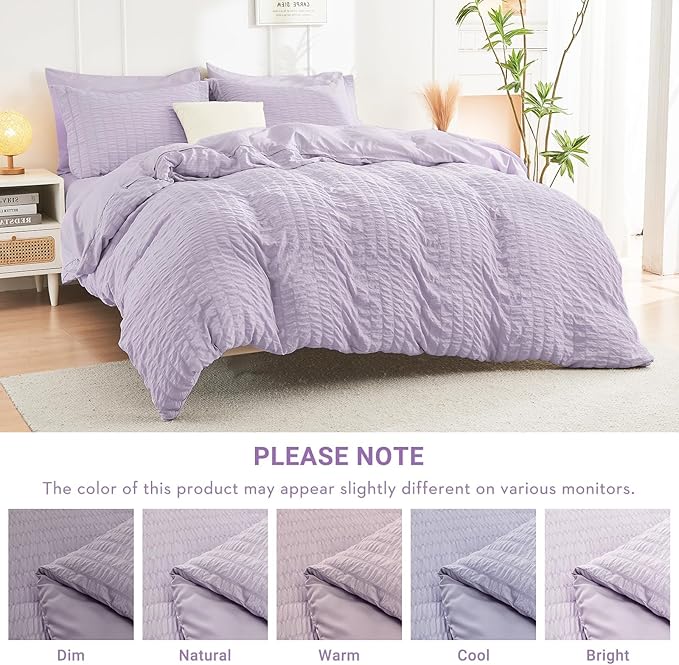 HYMOKEGE Lavender King Size Comforter Set Seersucker 7 Pieces, All Season - Image 6