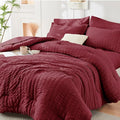 HYMOKEGE Burgundy Twin Comforter Set Seersucker 5 Pieces, All Season Luxury Bed by HYMOKEGE