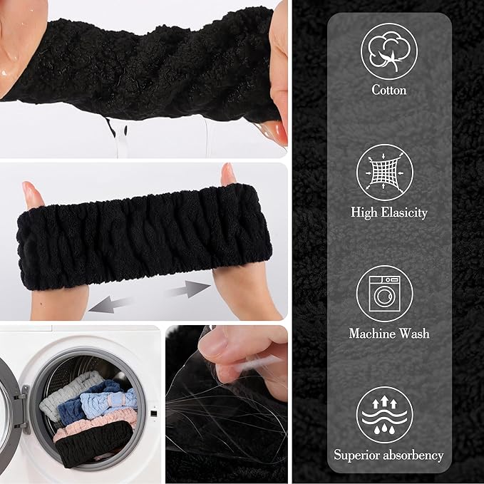 DiyJibb 9 Pcs Spa Headband for Washing Face, Skincare Headband and Wristband Set - Image 6