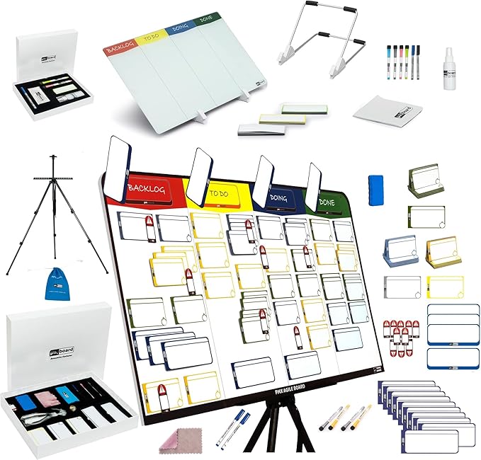 pmxboard Project Management Board Set, Combo Kit X. Agile Management Bundle Project Board Kit. Project Management Planner Toolkit. Full Magnetic Kanban Board Set, Desktop Kanban Board Set, 2 in 1