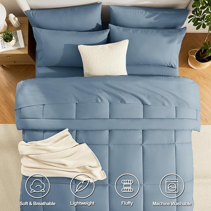CozyLux Queen Comforter Set Mineral Blue, 7 Pieces Bed in a Bag, All Season - Image 2