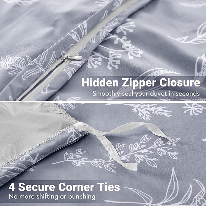 MUXHOMO Duvet Cover King Size, Reversible Floral Grey Duvet Cover Set - Image 5