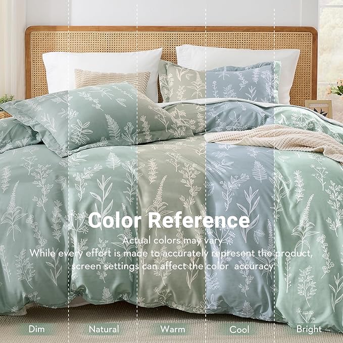 MUXHOMO Duvet Cover Queen Size, Reversible Floral Green Duvet Cover Set - Image 3