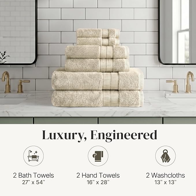 Modern Threads - Spun Loft 6-Piece 100% Combed Cotton Towel Set - Bath Towels - Image 7