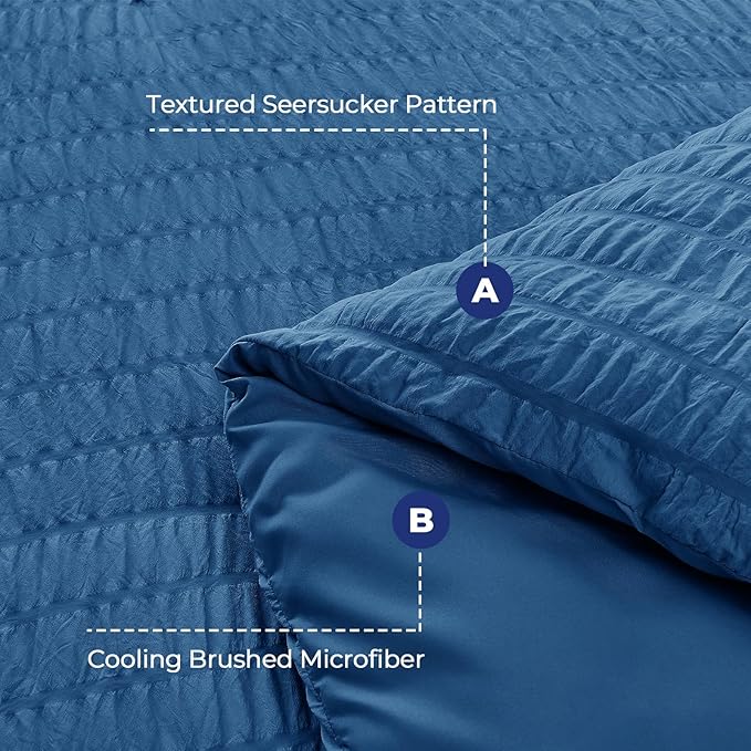 HYMOKEGE Teal Duvet Cover Full Size, Ultra Soft 3-Piece Seersucker Duvet Cover - Image 3
