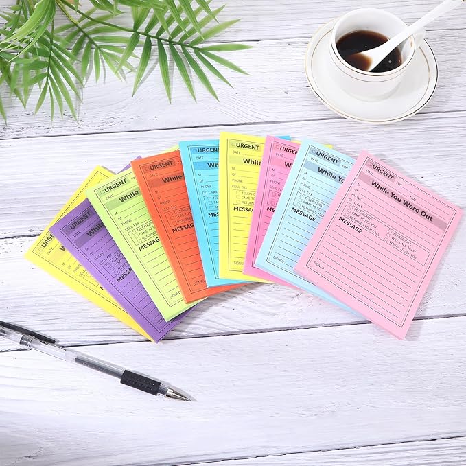 9 Pcs Sticky Phone Message Pad, 5.1×3.9 Inch While You were Out Message Pad, Self-Adhesive Sticky Notes, Fluorescent Color Telephone Notes for Office School Home, 50 Sheets/Pack (9 Colors)