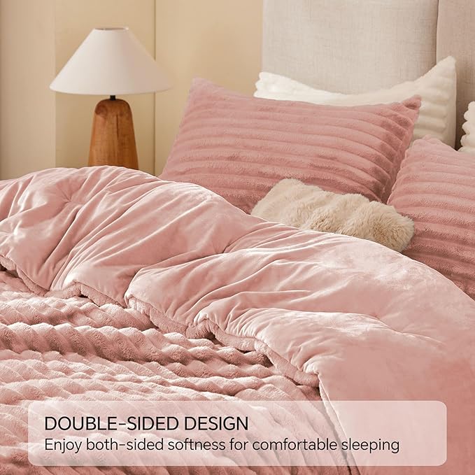 BEDELITE Fleece Queen Comforter Set -Super Soft & Warm Fluffy Dusty Pink Bedding - Image 5