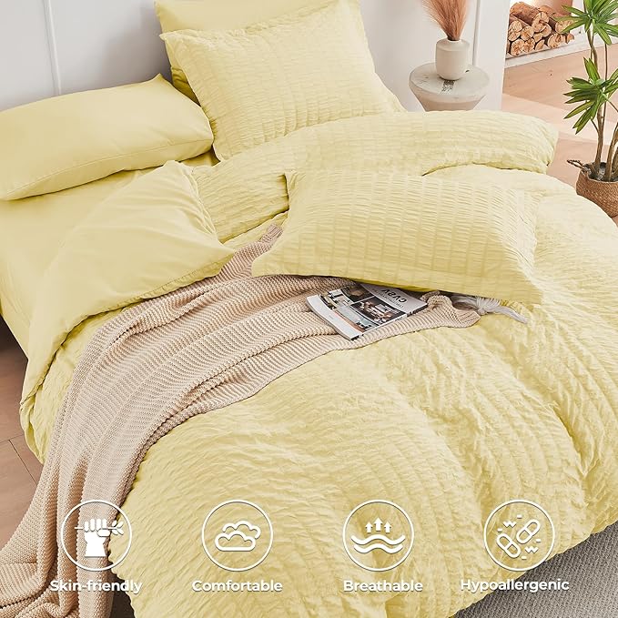 HYMOKEGE Yellow Twin Comforter Set Seersucker 5 Pieces, All Season Luxury Bed - Image 3