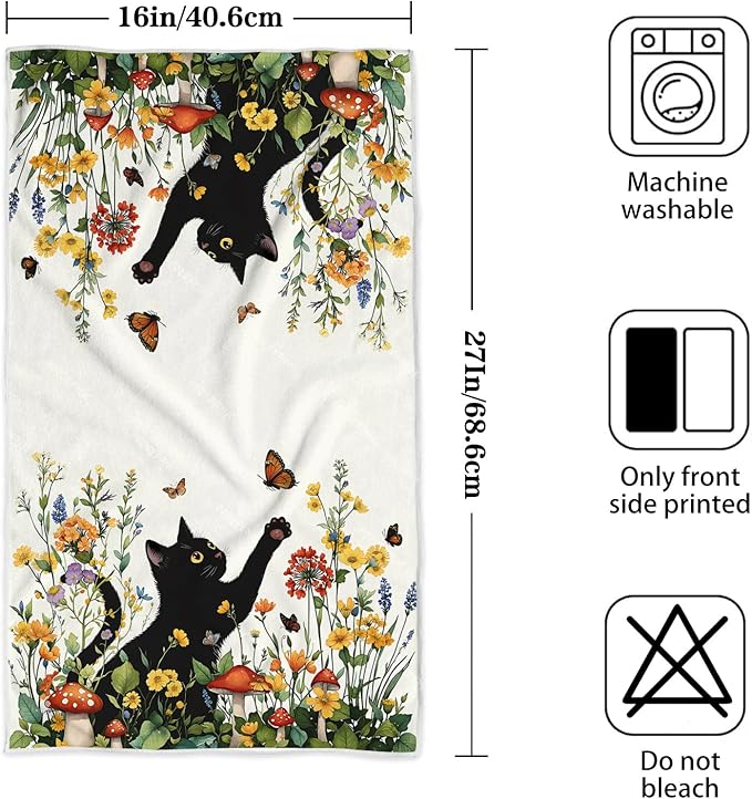 Accnicc 2 Pack Black Cat Bathroom Hand Towels Decorative Spring Floral Dish - Image 7