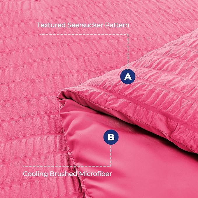 HYMOKEGE Hot Pink California King Comforter Set Seersucker 7 Pieces, All Season - Image 4