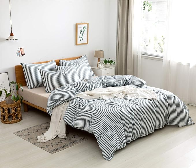 JELLYMONI 100% Natural Cotton 2pcs Striped Duvet Cover Sets, - Image 3