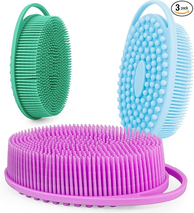Soft Silicone Body Scrubber 3 PCS Silicone Body Shower, Silicone Loofah 2 in 4 by Bsofing