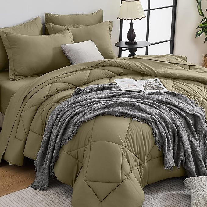HEVUMYI Olive Green Queen Comforter Set by HEVUMYI