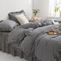 mixinni Black White Gingham Ruffle Duvet Cover Queen Size 3 Pieces – 100% by mixinni