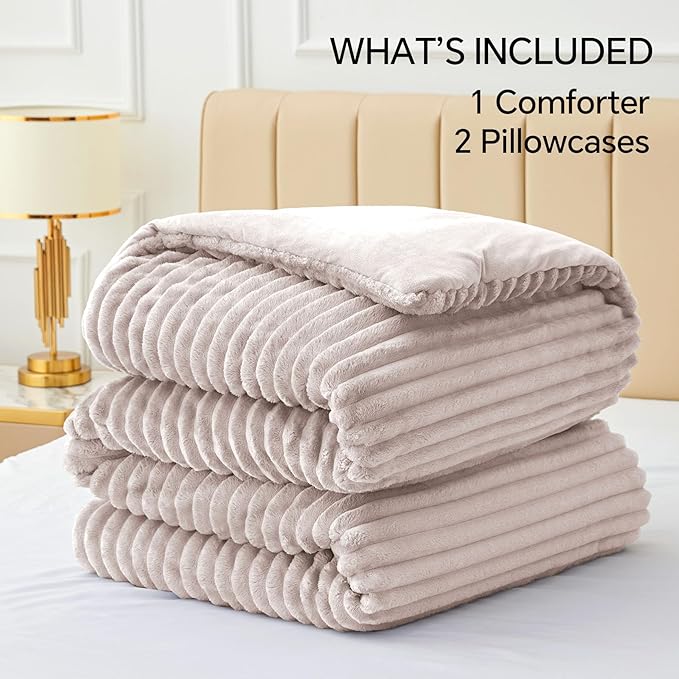 BEDELITE Fleece Queen Comforter Set -Super Soft & Warm Fluffy Lotus Pink Bedding - Image 6