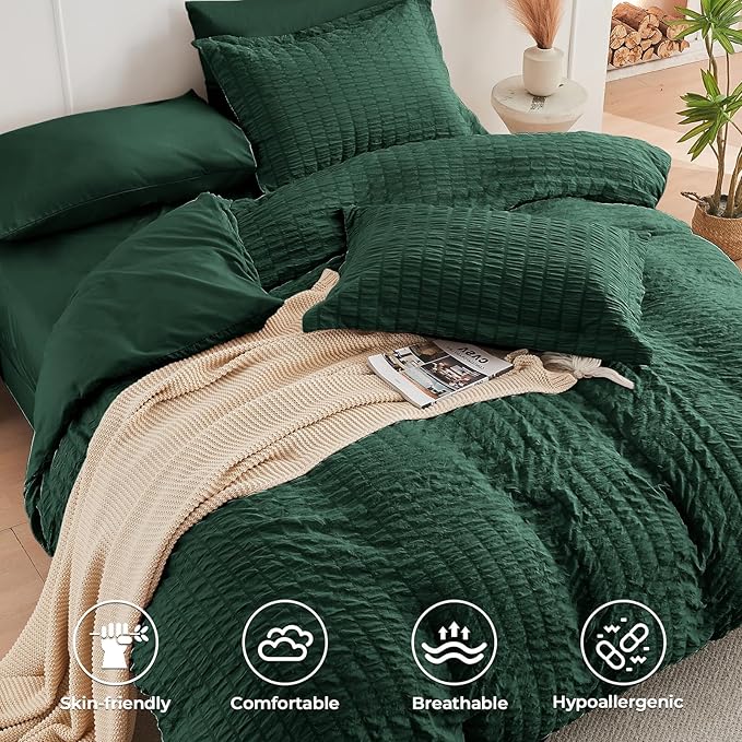 HYMOKEGE Emerald Green California King Comforter Set Seersucker 7 Pieces - Image 3