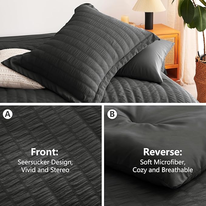 CozyLux Oversized King Comforter Set Dark Grey Seersucker 7 Pieces 120x98 Bed - Image 4