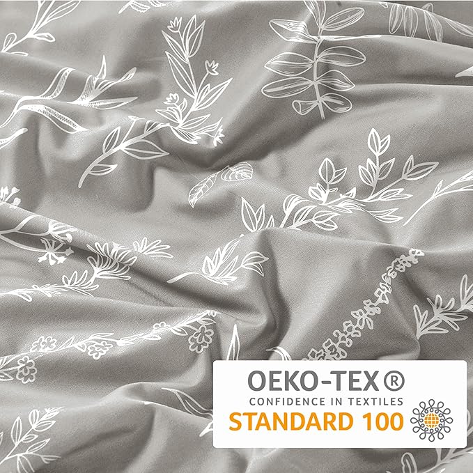 MUXHOMO Duvet Cover King Size, Reversible Floral Silver Gray Duvet Cover Set - Image 5