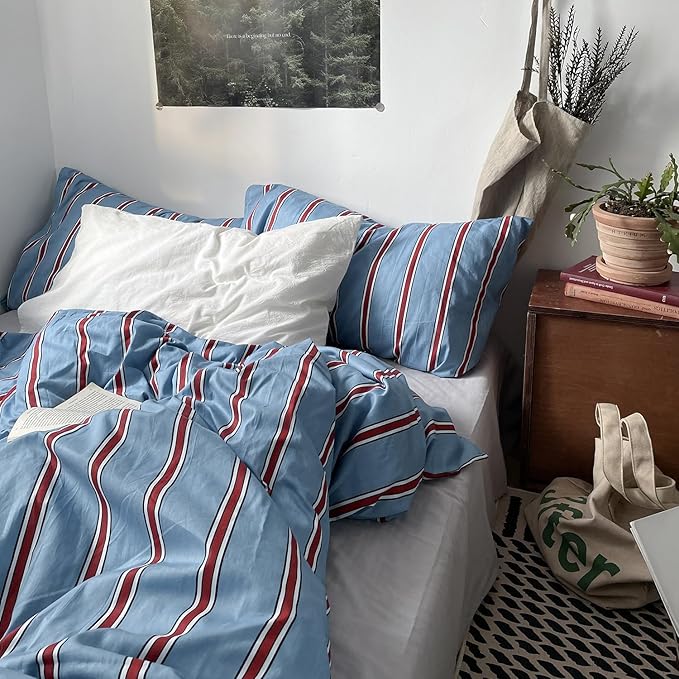 mixinni Vintage Striped Blue Duvet Cover Twin - Image 9