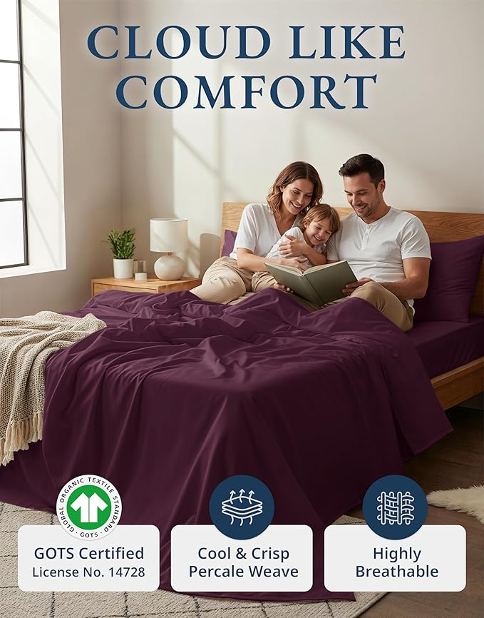 LANE LINEN 100% Organic Cotton Sheets Queen Size, Classic Percale Weave Fully - Image 3