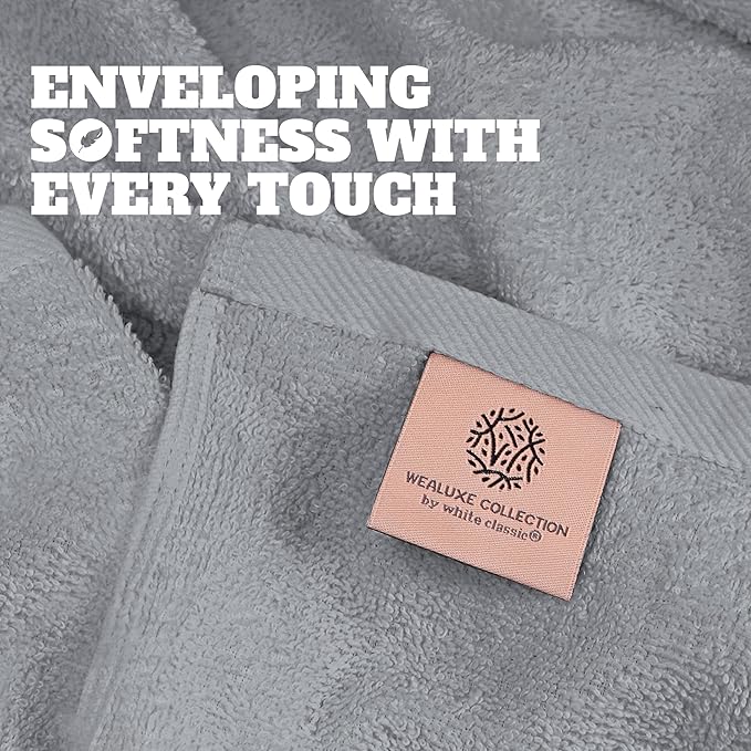 White Classic Light Gray Bath Towels 27x54 Inch, Cotton Towel Set - Image 3