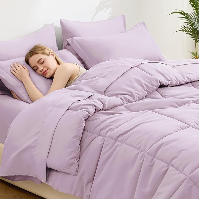 Love's cabin Queen Comforter Set Light Purple, 7 Pieces Queen Bed in a Bag - Image 3