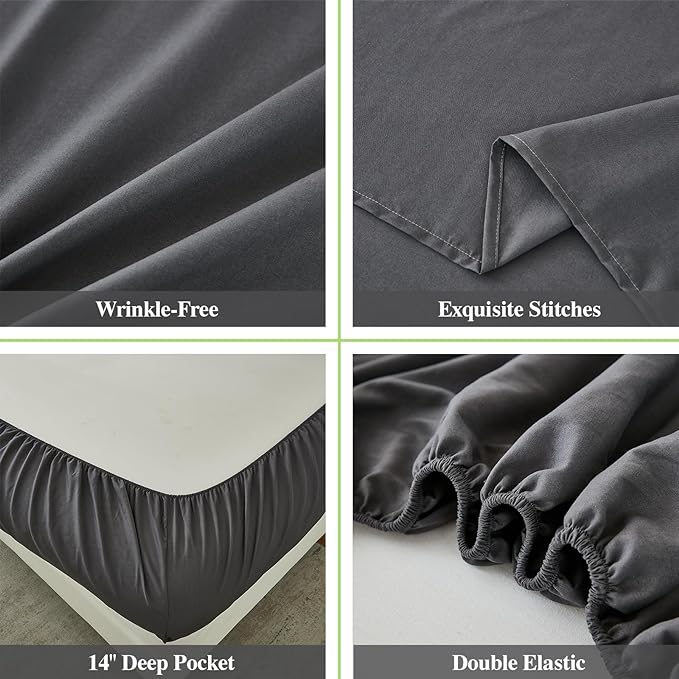 ILAVANDE Grey Queen Sheets Set 6 Piece, Hotel Luxury Super Soft 1800 Series - Image 5