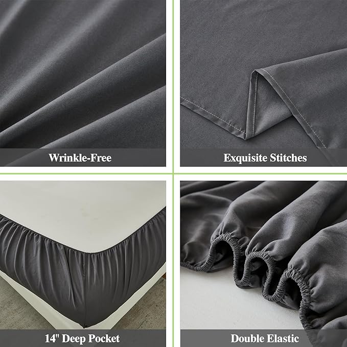 ILAVANDE Grey Sheets Set, Super Soft Microfiber Bed Sheets Set-Wrinkle Free & - Image 4