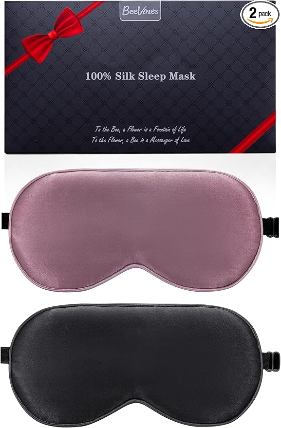BeeVines 100% Real Mulberry Silk 2 Pack Sleep Mask, Pure Silk Eye Masks by BeeVines