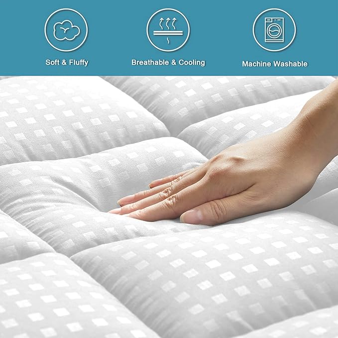 HYLEORY Full XL Mattress Pad Quilted Fitted Mattress Protector Cooling Pillow - Image 4