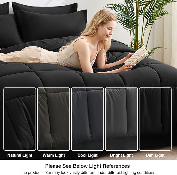 Love's cabin Queen Comforter Set Ash Black, 7 Pieces Queen Bed in a Bag - Image 7