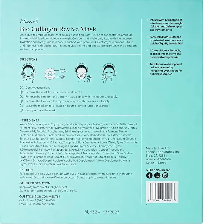 Ebanel Bio Collagen Face Mask, Hyaluronic Acid, Niacinamide, Rose Water - Image 10