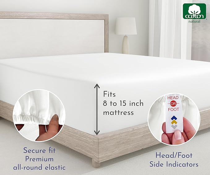 2 Cotton Fitted Sheet Twin, 400 Thread Count 100% Cotton Sateen Fitted Sheets - Image 6
