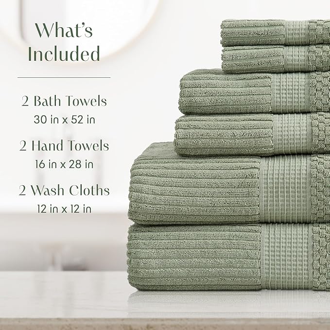 Springtree Home 100% Cotton Towel Set 6 Piece Set | Super Soft & Absorbent - Image 2
