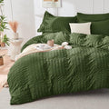 HYMOKEGE Olive Green Duvet Cover King Size, Ultra Soft 3-Piece Seersucker Duvet by HYMOKEGE