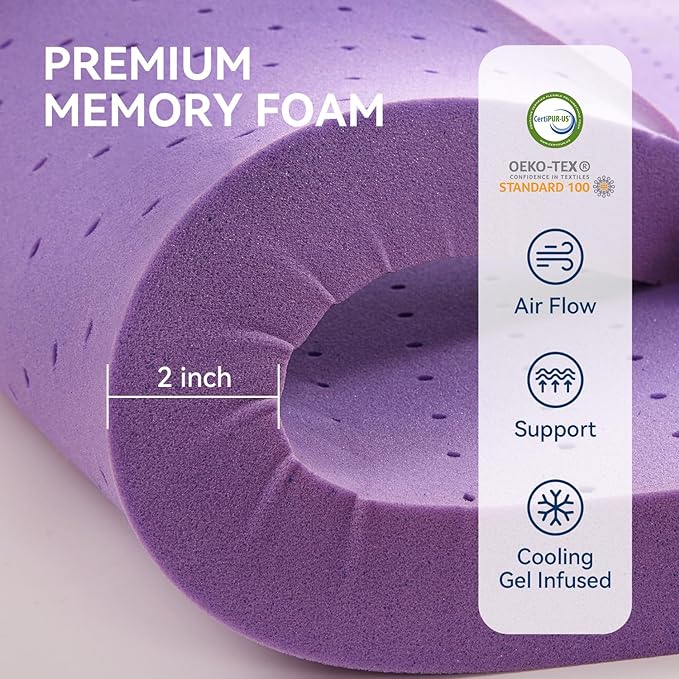 BDEUS Dual Layer 5 Inch Memory Foam Mattress Topper King Size, 2 Inch Gel - Image 5