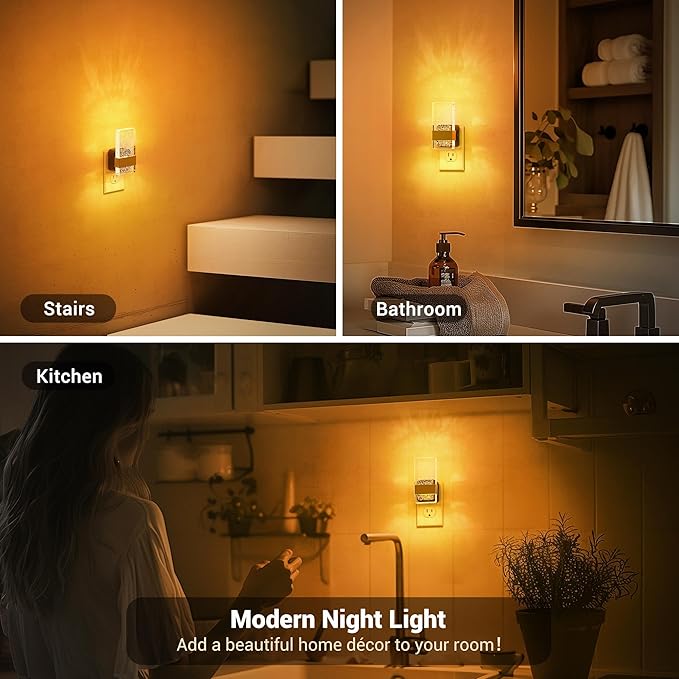 JandCase Night Lights Plug into Wall, Dusk to Dawn Sensor, 2000K Amber Warm - Image 6