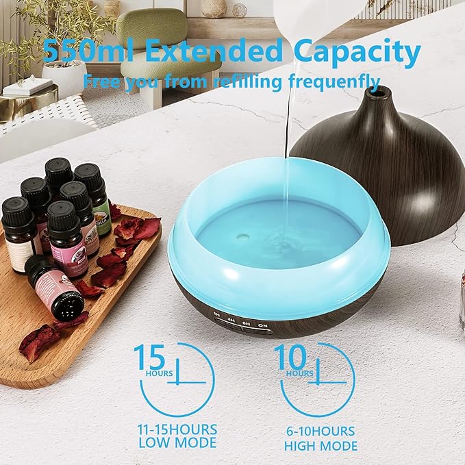 SACATR 550ml Oil Diffuser with 15x10mL Essential Oils, Ultrasonic Technology - Image 7