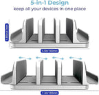 TEFONIA Adjustable Laptop Stand, 5 Slots, Aluminum Space-Saving, for Apple MacBook/Surface/Galaxy/Tablet/iPad/iPhone, Silver