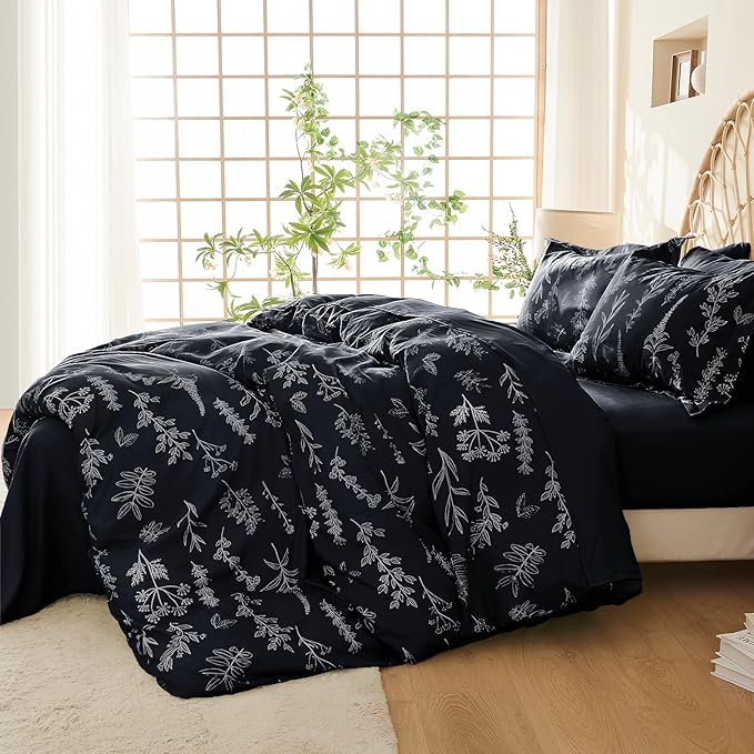 MUXHOMO Duvet Cover King Size, Reversible Floral Black Duvet Cover Set - Image 2
