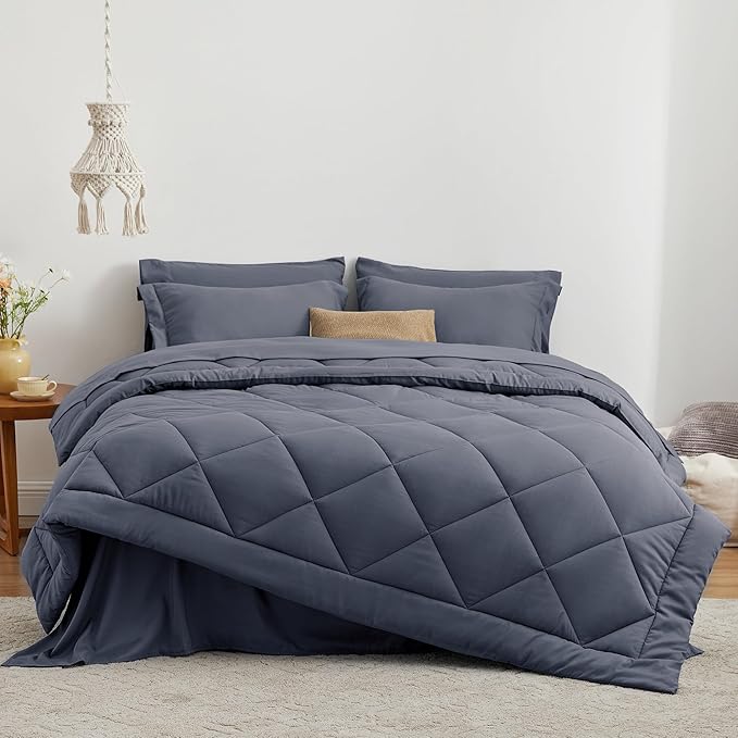 Love's cabin California King Comforter Set Navy Blue, 7 Pieces California King - Image 2