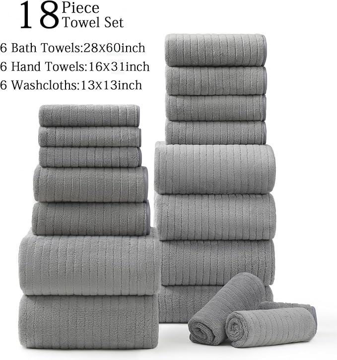 Hailea 18 Piece Family Bath Towel Set Include 6 Bath Towels, 6 Hand Towels and - Image 9