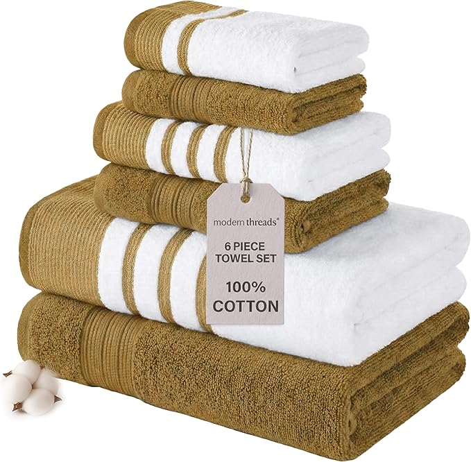 Modern Threads 6-Piece Towel Set – 100% Cotton, Quick Dry, Ultra Absorbent – by ModernThreads