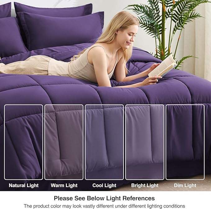 Love's cabin Twin Comforter Set Dark Purple, 5 Pieces Twin Bed in a Bag - Image 7