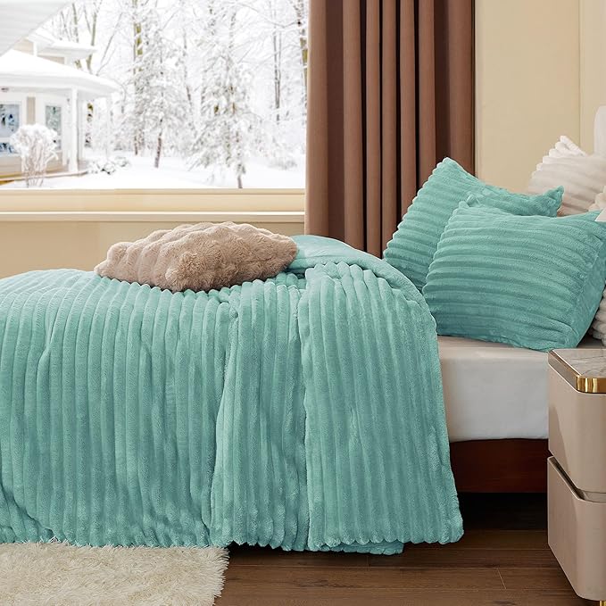 BEDELITE Fleece Twin Comforter Set -Super Soft & Warm Fluffy Haze Blue Bedding - Image 4