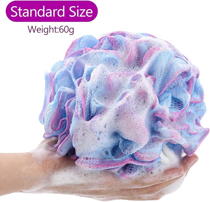 BTYMS 4 Pieces Shower Loofahs Bath Sponges 60g Bath Scrunchies Mesh Pouf - Image 3