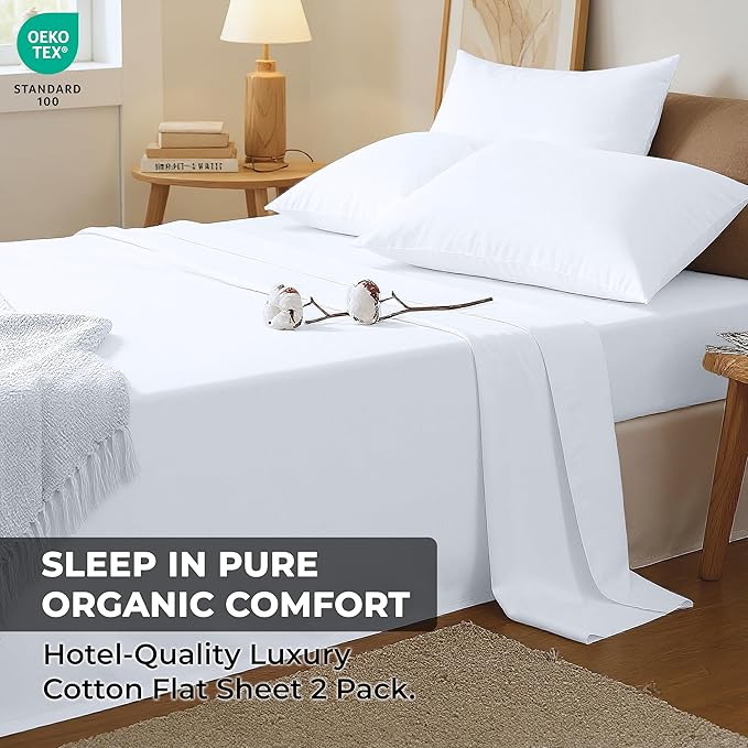 Royale Linens 100% Organic Cotton Queen 2 Pack Flat Sheet Only - Image 9