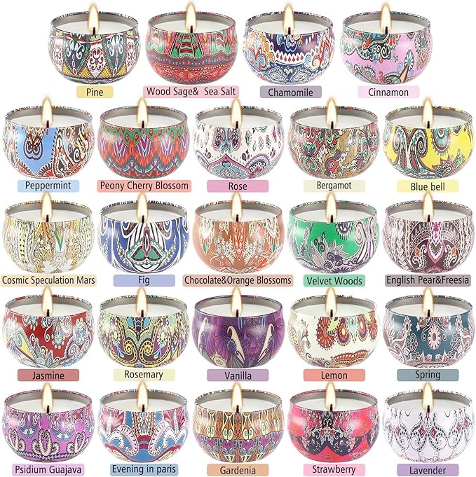 WPONSZU Scented Candles Gifts Set 24 Pack Soy Wax Travel Tin Jar Candles - Image 8